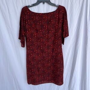 Alice + Olivia silk half sleeve shift dress floral geometric red size small